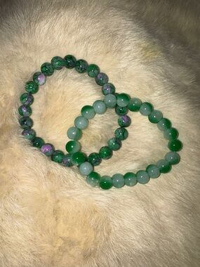 Green Beaded Stretch Bracelet Set - Women Jewelry NEW